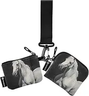 [XYMZR] Mini Zip Around Wristlet keychain Wallet White Horse Closeup for Women Personalized Pattern Detachable Dual Pouch Wristlet Portable Wallet Phone Coin Purse, Multi-colored, One Size