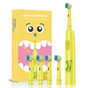 Yellow Rechargeable Electric Toothbrush Rotating Round Head Soft Bristles Includes 4 Brush Heads