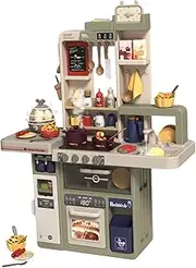 TTETTZ Food Preparation Playset, Kids Cooking Accessories for Role Playing, Green Gray 74Pcs