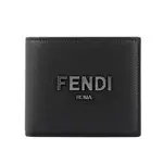 FENDI 金屬LOGO 紋理皮革對開8卡短夾(黑色) 7M0169 ALA8 F1Z35