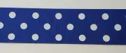 Polka Dot Grosgrain ribbon 1 yard x 1.5" royal blue & white Poly Vintage BTY