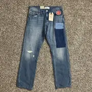 Nwt Levis 511 Slim Fit Patchwork Blue Denim cotton Jeans size 16 boys
