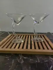 Vintage Martini Glass pair Royal Caribbean asymmetrical stemware Libbey