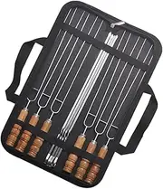 10Pcs Stainless Steel Skewers with Wood Handles Barbecue Tool for Outdoor Grilling Family Gatherings and Parties Convenient Storage Bag Included