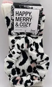 JENNI Intimates Womens Crew Socks and Scrunchie Set Pink Leopard/Cheetah