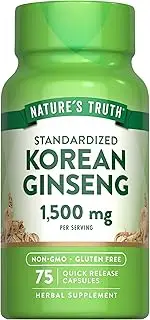 Korean Ginseng Capsules 500mg | 75 Count | Standardized Extract from Ginseng Root | Non-GMO, Gluten Free Supplement | by Nature's Truth