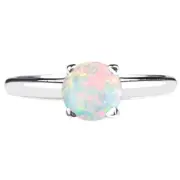 14KT White Gold 1.00Ct Round Shape Natural Australian Opal Women's Ring