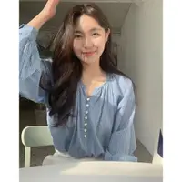 在飛比找ETMall東森購物網優惠-chic韓國撞色格紋寬松長袖襯衫
