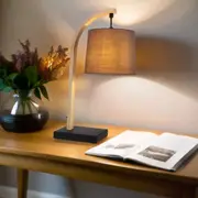 Alexa Timber Table Lamp - Grey, Linen Shade Lamp, 460mm High, PL0142