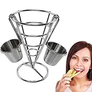 French Fries Holder - Fry Basket With 2 Sauce Cups | Stainless Steel French Fry Cup Holder, French Fry Holder For Car, Fried Chicken Display Rack