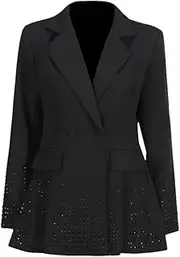 [Zadaos] Women's Long Sleeve Double Breasted Patchwork Rhinestones Blazer Fashion Suit Jackets