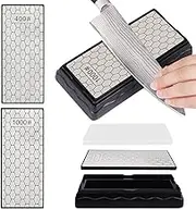 Double-Sided Diamond Sharpening Stone Knife Sharpener Stone Whetstone Honeycomb Surface Plate with Anti-Slip Base for Kitchen Sharpen Tools (A)