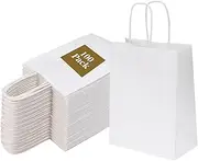 Joybe 100 Pack 6x3.25x8 Inch Small White Paper Bags with Handles Bulk, Kraft Paper Gift Bags for Birthday Party Favors Grocery Retail Shopping Business Goody Merchandise Craft Blank Sacks (100pcs)