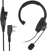 WODASEN 2 Pin Walkie Talkie Overhead Headset with Boom Mic PTT Noise Cancelling Advance Adjustable Earpiece Single Side Earmuff for Baofeng UV-5R BF-888S Retevis Kenwood TK-3101 TK-2312 Two Way Radio