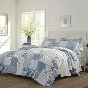 Laura Ashley - King Quilt Set, Reversible Cotton Bedding with Matching Shams, Farmhouse Inspired Home Decor (Paisley Printed Patchwork Blue, King)