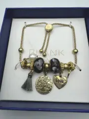 Tree of Life Heart Love Tassel Lamp Work Art Glass Beaded Bracelet Boho Adjust