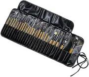 Mikinona 24pcs Professional Makeup Brush Set with Wooden Long Handles Portable Cosmetics Brushes for Powder and Blush Makeup Kit for Women with Storage Bag