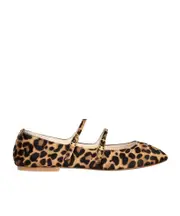 LES BALLERINES CELINE DOUBLE STRAP BALLERINA IN LEOPARD PRINTED HAIRY CALFSKIN 36,39,40,36.5 Brown/Beige