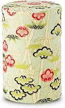 NOREN Japanese Tea Canister Tin (Yuzen Washi Paper), 3.5oz Size Made in JAPAN with Includes Inner Lid of Airtight Damp-Proof/Kitchen Jar for Loose Leaf Coffee Tea (Pine, Bamboo and Plum/Green)