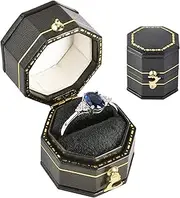 TAIMY Vintage Ring Box Classical Victorian Style Decor Mini Jewelry Box, Handcrafted Antique Ring Box Pocket Size Small Keepsake Box(Equilateral Octagon, Black)
