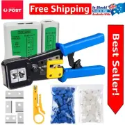 Compact Ergonomic RJ45 Crimping Tool with Tester & 50 Pass-Through Connectors