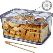 FORYUSE Large Bread Box 7L for Kitchen Counter Airtight Storage Container with Time Recording, Lid, Bamboo Clip, Loaf Keeper for Homemade Bread, Bagel, Bun, Cookies
