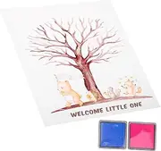 BRIGHTFUFU Unique Fingerprint Tree Guest Book for Baby Shower Gender Reveal Decorations for Baby Girl Celebrati