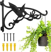 KABB Heavy Duty Hanging Brackets, 2pcs 13" Hand Forged Cast Iron Wall Mount Bracket Durable Rust-Resistant Hummingbird Hanger Hook for Hanging Bird Feeder Lantern Wind Chimes