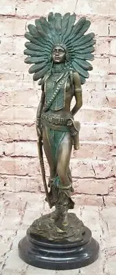 ORIGINAL SIGNED INDIAN GIRL WARRIOR BRONZE SCULPTURE STATUE SIGNED WESTERN