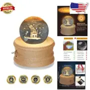 Rotating Wooden Base Music Box and LED Projection Crystal Sphere – Unique Gift