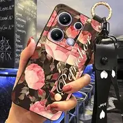 Phone Case Compatible with Redmi Note14S Global, Phone Holder Fashion Design Ring Lanyard Protective Back Cover Wristband Shockproof Flower