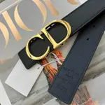 ♚KK SHOP♚ DIOR 「CD」扣環 黑色和海軍藍顆粒小牛皮雙面皮帶