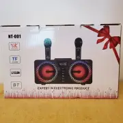 Karaoke Machine Portable Bluetooth Speaker w/ 2 Microphones NT-001, NEW IN BOX