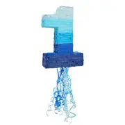 Number 1 Pull String Pinata, Blue 1st Birthday Decorations for Boys, 16.5x11.5"