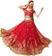 [ZSCAL] Women's Belly Dance Costume, Women Halloween Professional Indian Belly Dance Top and Skirts Suit, Halloween Dancing Performance Clothes, for Many Special Occasions Performance