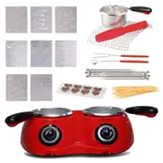 Total Chef Deluxe Chocolatiere Dual Electric Melter for Chocolate and Candy Melts, 500 g, Fondue Pot, DIY Candy Maker with 100+ Piece Accessory Kit (Red)