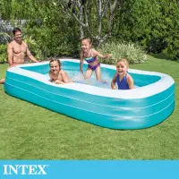在飛比找momo購物網優惠-【INTEX】歡樂家庭藍色長形游泳池305x183x56cm