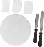 AUTSUPPL 1 Set 6pcs Cake Decorating Tool with Rotating Turntable Plastic Spatula and Scrapers for Baking for Cake Decoration and Piping Flowers Easy to Clean
