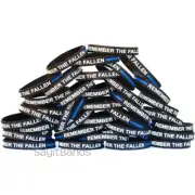 100 Bold Remember the Fallen Wristband Bracelets Featuring The Thin Blue Line