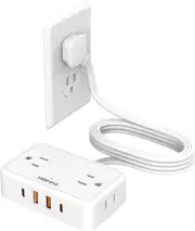 Flat Plug Extension Cord, 6 Ft Ultra Thin Power Strip with 4 AC Wide Spaced Out