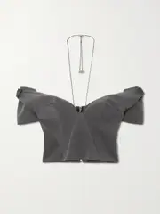 [16ARLINGTON] 16ARLINGTON - Alasia Cropped Off-the-shoulder Felt Top - Gray - UK 14 UK 14 Gray