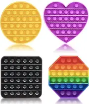 Push Pop Fidget Toy–Silicone Fidget Popper with 2 Popping Bubbles Sides-4 Pack