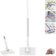 Automatic Cloth Changing Mini Mop,360 Rotating Automatic Cloth Changing Mop,Upgraded Hands-Free Mini Mop,Portable Mini Mop Push-Pull Handle Design,Dust Mop with Face Towels & Clip (44.5in,White)