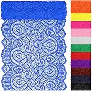 Swpeet 5 Yard by 7" Wide Royal Blue Lace Fabric Stretch Elastic, Trim Lace Ribbon, Elastic Sewing Trim Ribbon for Garment, Headbands, Wedding Bouquet Making DIY Crafts