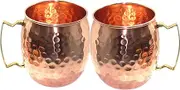 THE STREETS CRAFTS EXPORTS Pack of 2 Moscow Mule Handcrafted Hammered Pure Copper Mugs/Cup, 100% Pure Copper with Brass Handle, Capacity-18 Ounce, Barrel Mugs.
