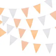 33ft Orange White Plaid Checkered Pennant Banner, 36 PCS Triangle Flags Fabric