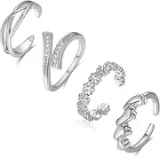 [POVIK] 4 PCS 18K Gold Plated Toe Rings for Women Adjustable Silver Gold Toe Ring Set Cute CZ Daisy Flower Toe Rings Open Toe Rings Hawaiian Beach Summer Foot Jewelry for Teen Girls Gift