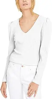 [INC] Womens White Ribbed Solid Long Sleeve V Neck Top AU Size:14