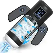 Heating Advanced Pocket Pussy - 9 Vibrations, 4 Thrusting & 4 Sucking Modes, Voice, LCD Counter - Rechargeable Male Masturbator Sex Toy for Men (Black)