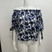 NWT Alice + Olivia Blouse Size S Forget Me Not Peasant Top Tie Sleeve Silk